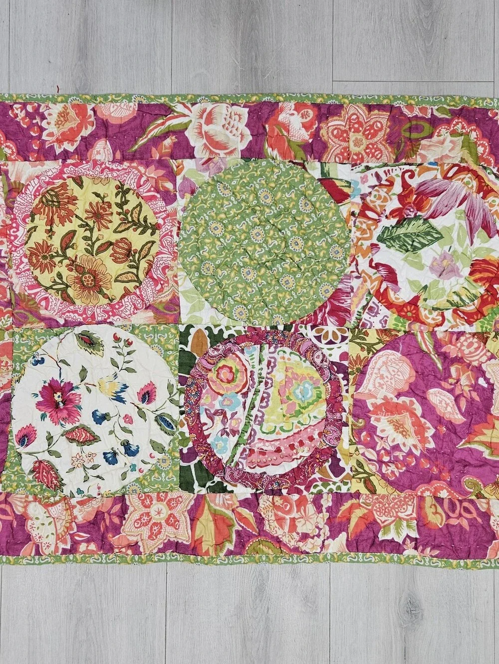 Studio D Chloe Quilted Pillow Shams Cotton Bright Spring Floral Pink Green NEW